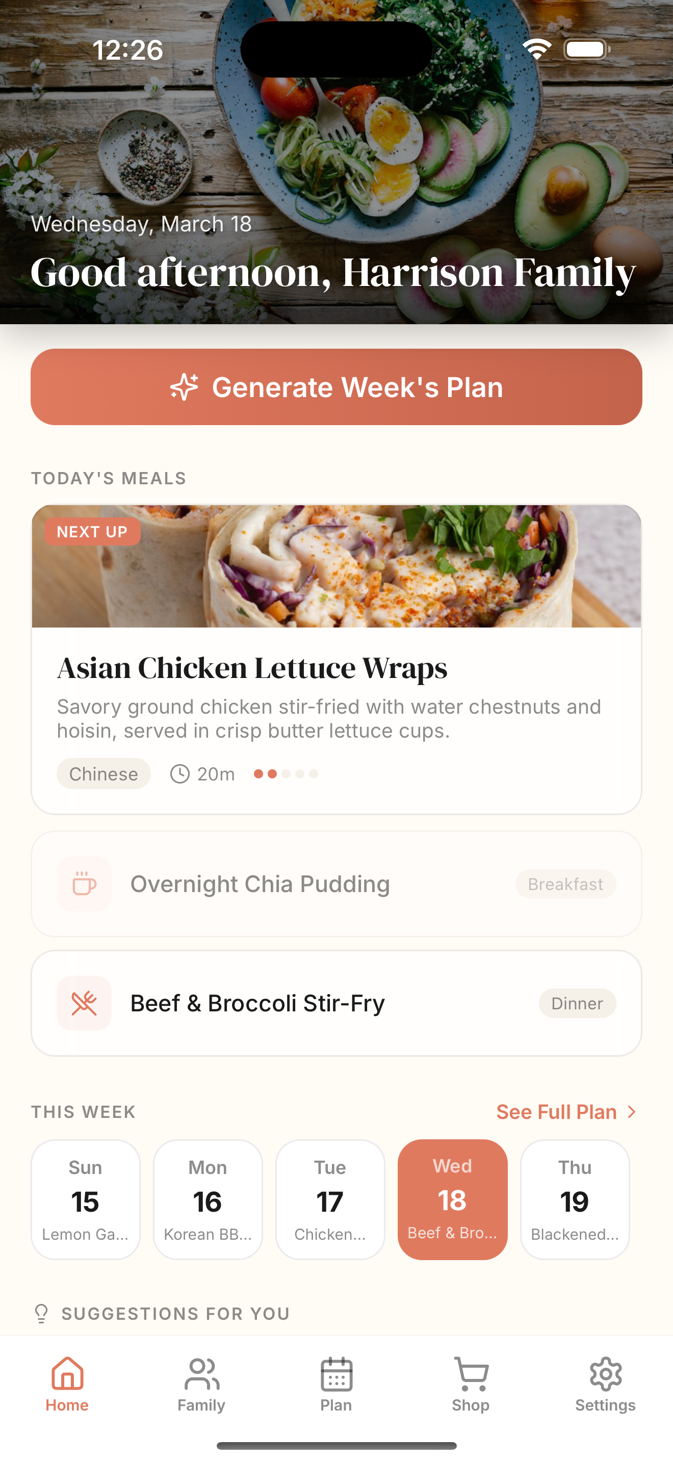 MealPlan Mom home screen